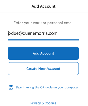 Enter email address and add account screen